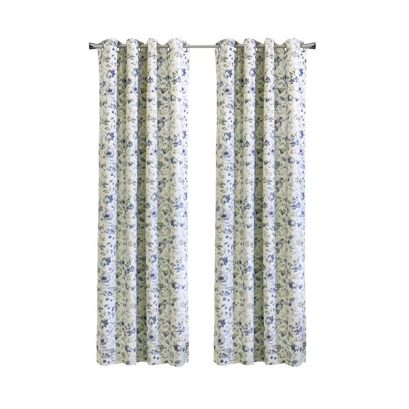 Floral Silver Polyester Blackout Grommet Curtain Panel 52 x 95