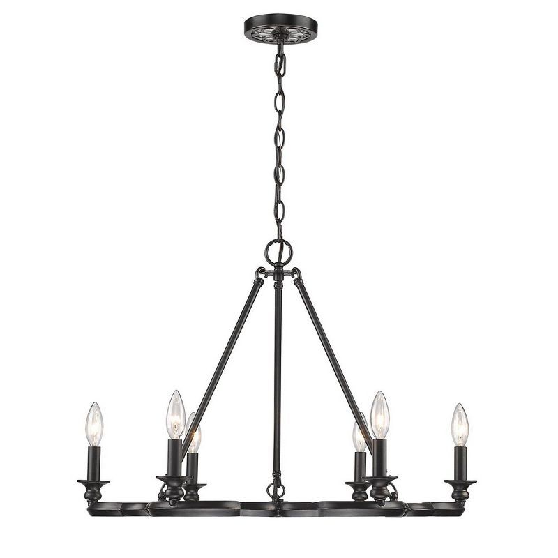 Medieval-Inspired Aged Bronze 6-Light Chandelier with Reflective Glass