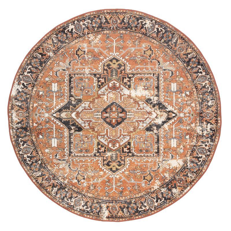 Elegant Rust 61" Round Synthetic Vintage Rug