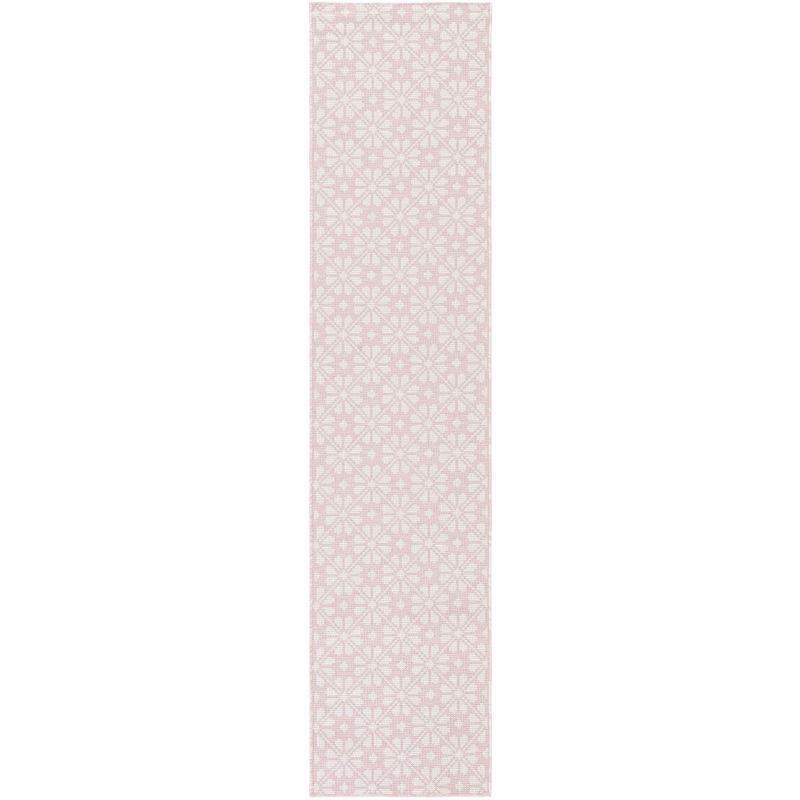 Pink and Ivory Geometric Hand-knotted Washable Runner Rug