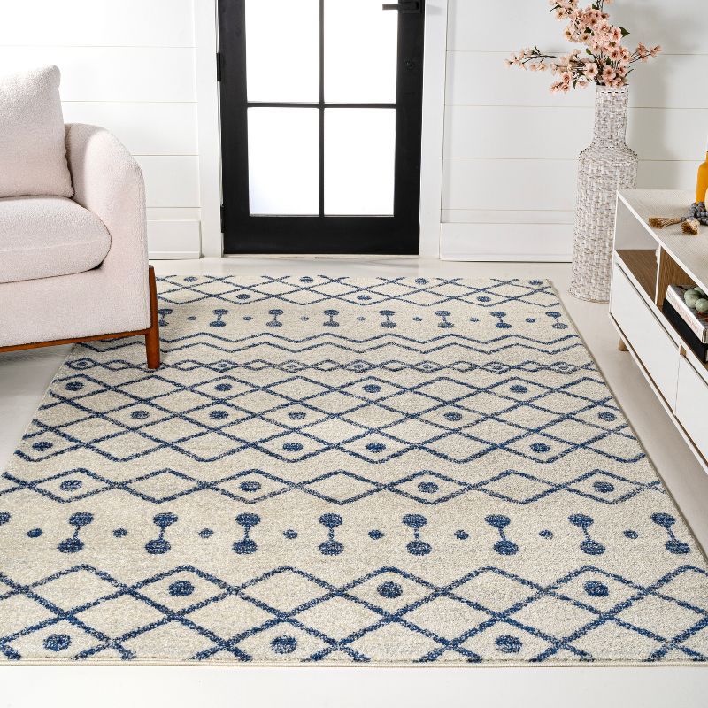 Aksil Moroccan Cream and Navy 5 x 8 Area Rug