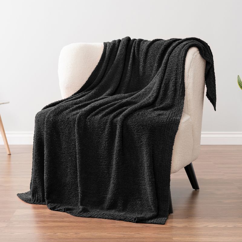 Black Reversible Fleece Knit Throw Blanket, 50x60 Inches