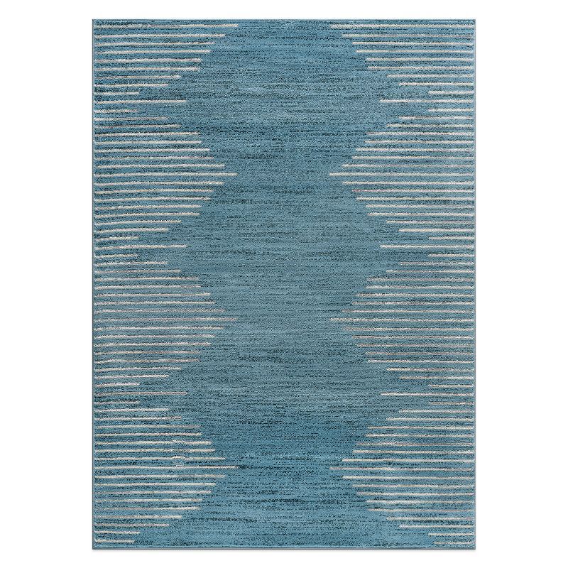 Blue and Beige Synthetic Stripe Rectangular Area Rug 8' x 10'