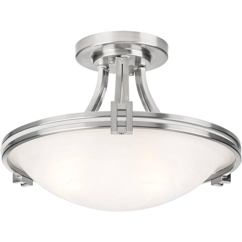 Brushed Nickel and White Glass Bowl Ceiling Light