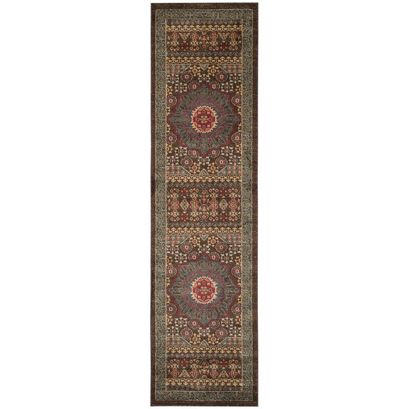 Mahal Navy and Red Synthetic Persian Runner Rug 2'2" x 10'