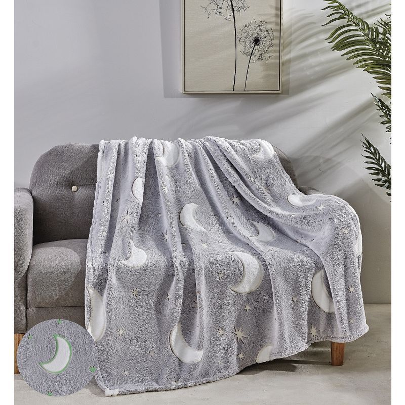 Space Adventures Gray Glow-In-The-Dark Fleece Throw Blanket