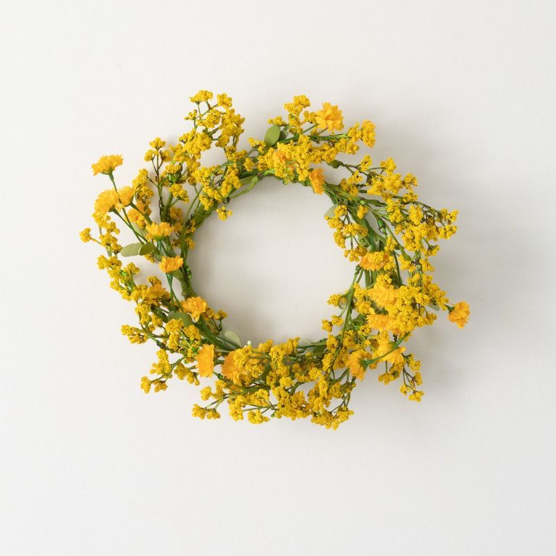 Cheerful Yellow Wildflower 14" Artificial Front Door Wreath