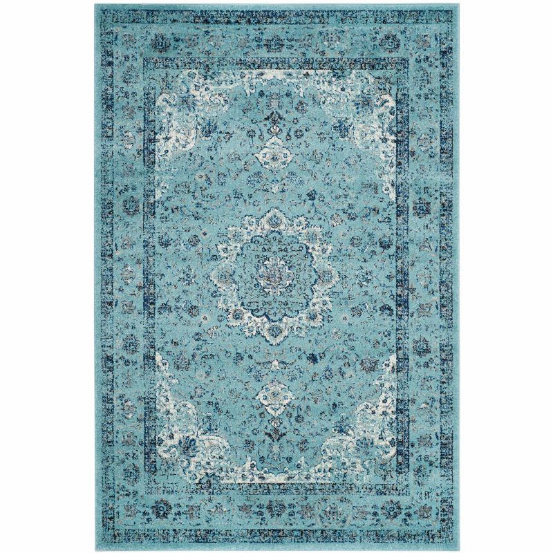 Light Blue High Pile Patterned Synthetic Area Rug