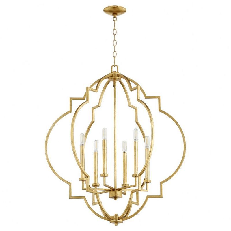 Elegant Gold Leaf Traditional 6-Light Indoor/Outdoor Pendant