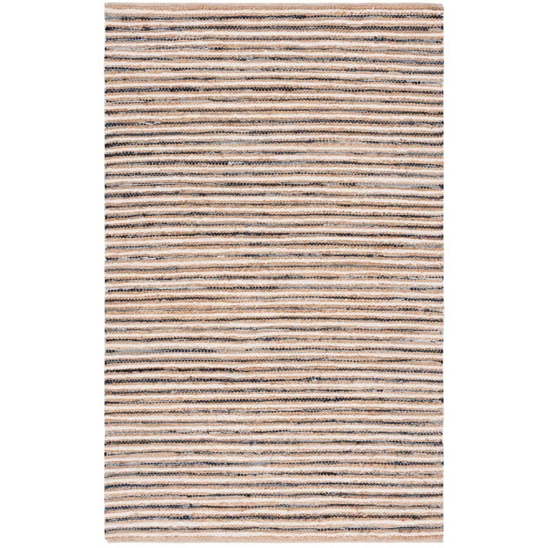 Natural and Navy Handwoven Cotton Striped 4' x 6' Rug