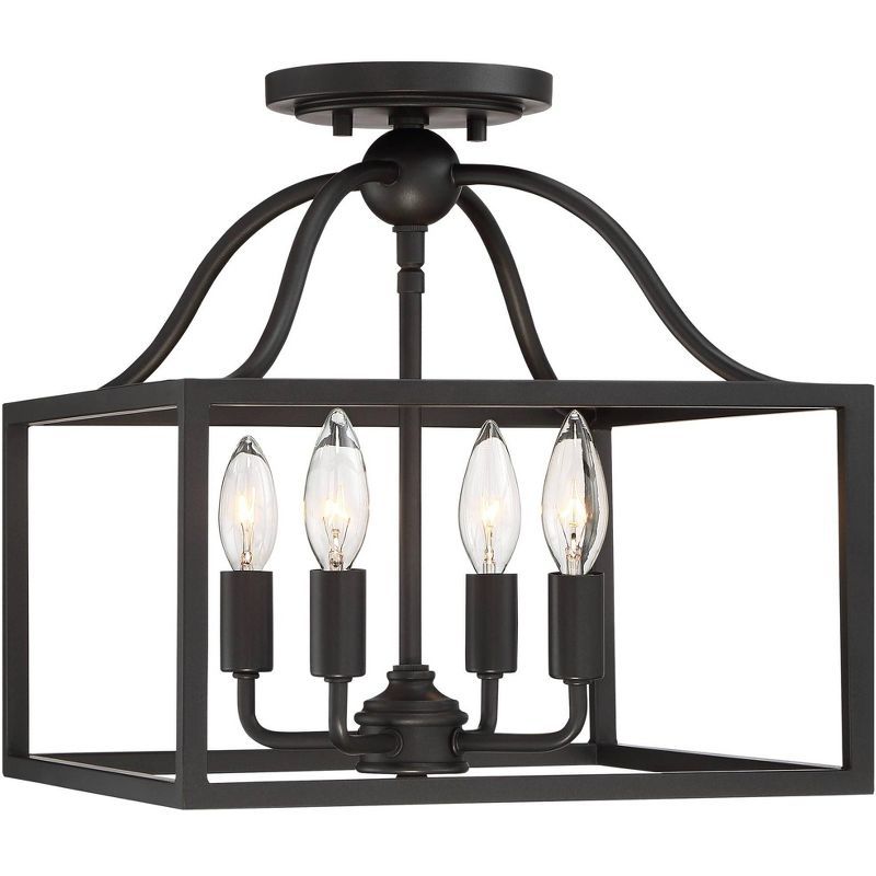 Elle 16" Farmhouse Black Square Cage 4-Light Ceiling Fixture