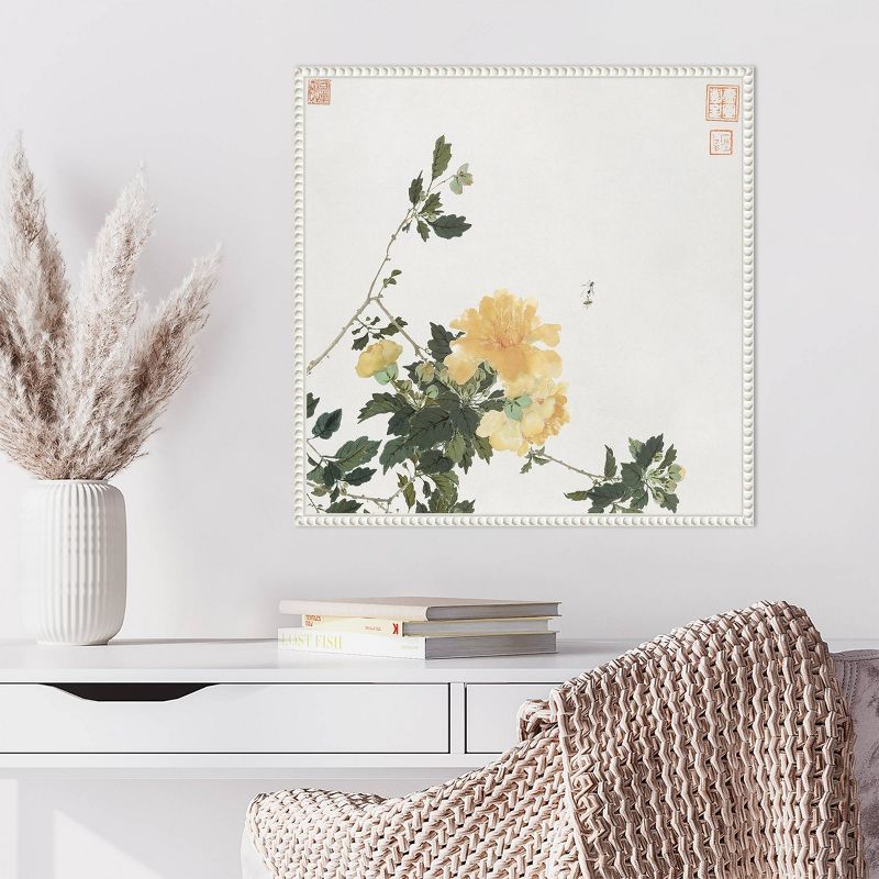 Ju Lian Insects and Flowers VI White Framed Canvas Print