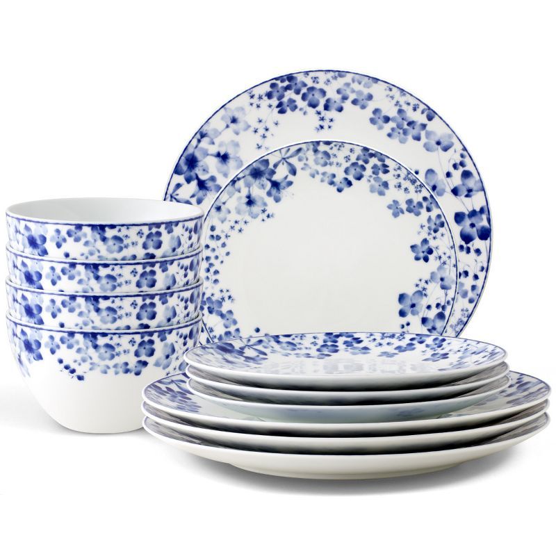 Blue and White Porcelain Floral 12-Piece Dinnerware Set