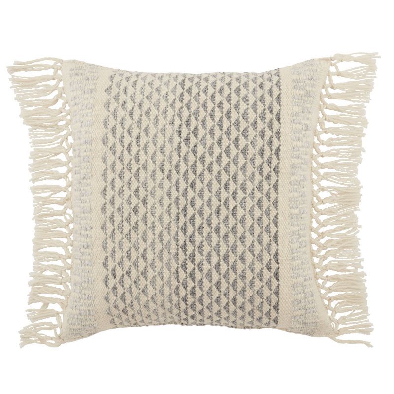 Boho Tasseled Geometric Gray Poly-Filled 18" Square Pillow