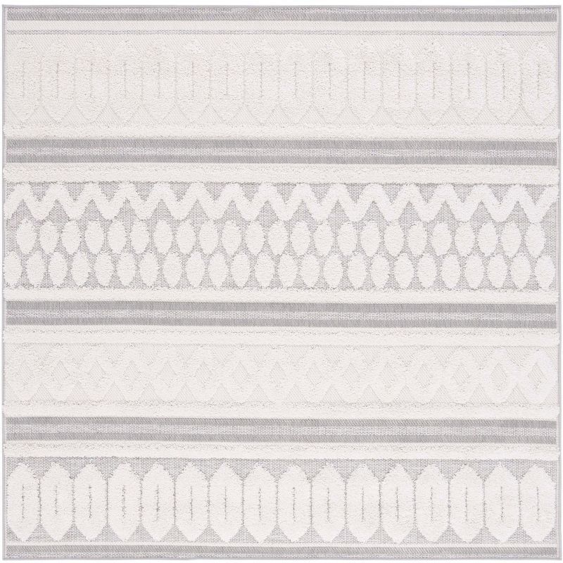 Ivory Geometric Square Synthetic Indoor/Outdoor Rug