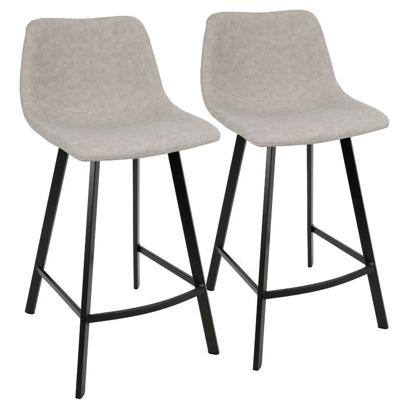 Modern Gray Faux Leather Counter Stools with Metal Frame - Set of 2