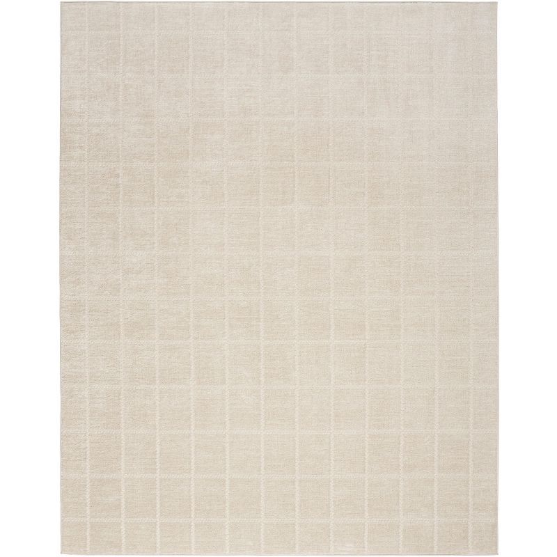 Ivory Cream Geometric Synthetic Rectangular Area Rug 8' x 10'