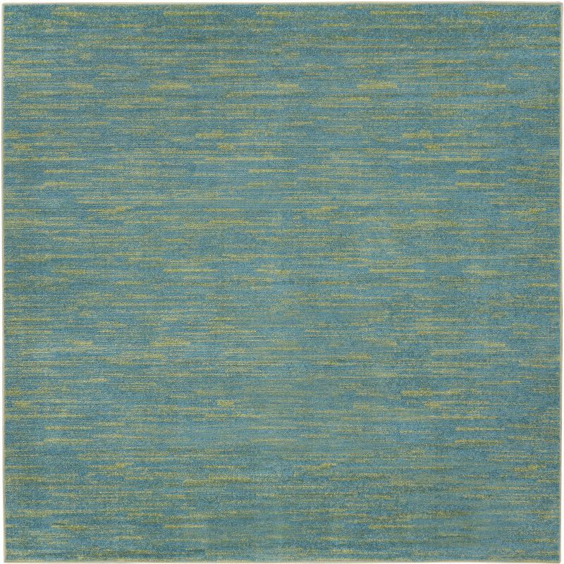 Serene Blue-Green 5' Square Flat Woven Synthetic Area Rug