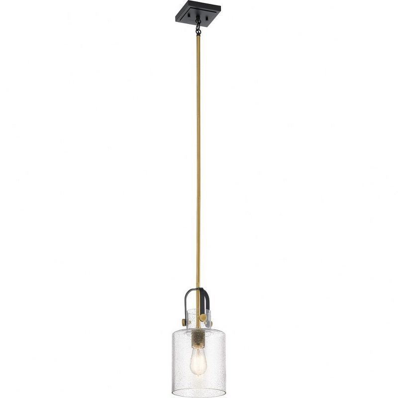 Kitner Vintage Industrial 1-Light Pendant in Natural Brass with Clear Seeded Glass