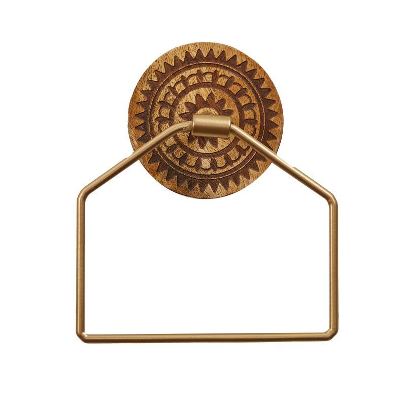 Gold and Wood Boho Wall Mounted Towel Ring