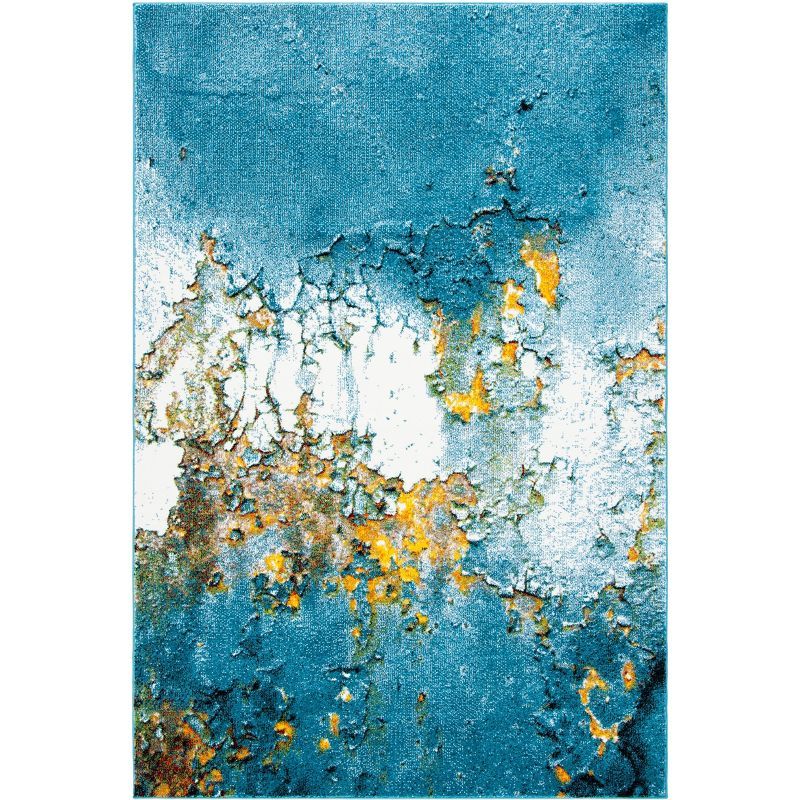 Handmade Blue and Gold Abstract Synthetic Area Rug