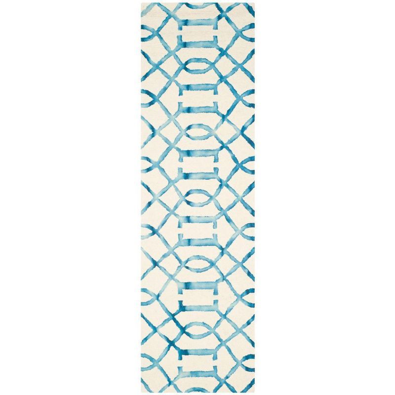 Ivory and Turquoise Hand-Tufted Wool Runner Rug