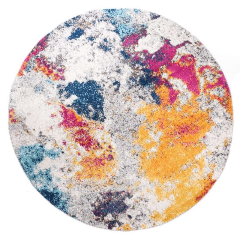 Modern Abstract Multicolor Round Synthetic Area Rug