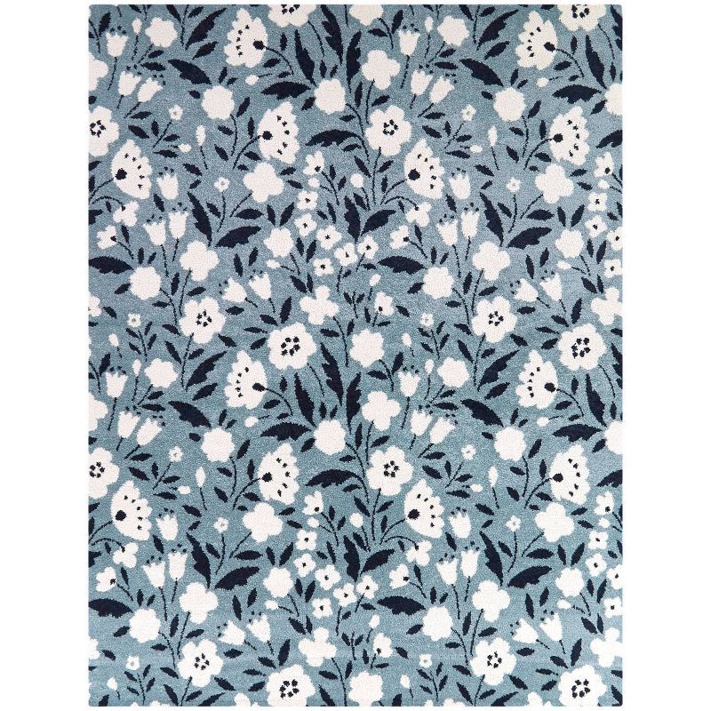 Kelsey Blue Floral Washable Reversible Kids Rug 5' x 7'