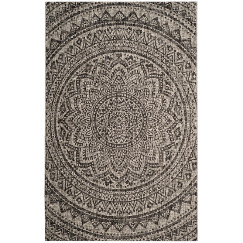 Light Grey and Black Synthetic Indoor/Outdoor Rug