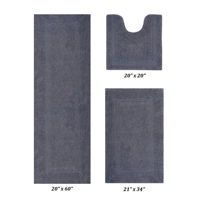 Luxurious Gray Cotton Tufted Reversible 3-Piece Bath Rug Set