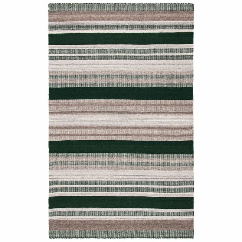 Gray and Green Geometric Wool Flat Weave Area Rug 4' x 6'