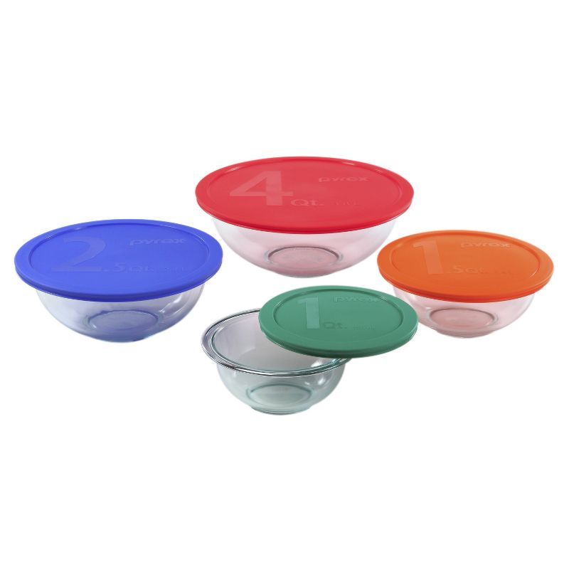 Pyrex 8-Piece Glass Mixing Bowl Set with Colorful Lids