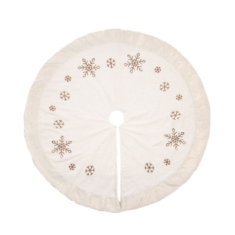 Off-White Polyester Snowflake Christmas Tree Skirt