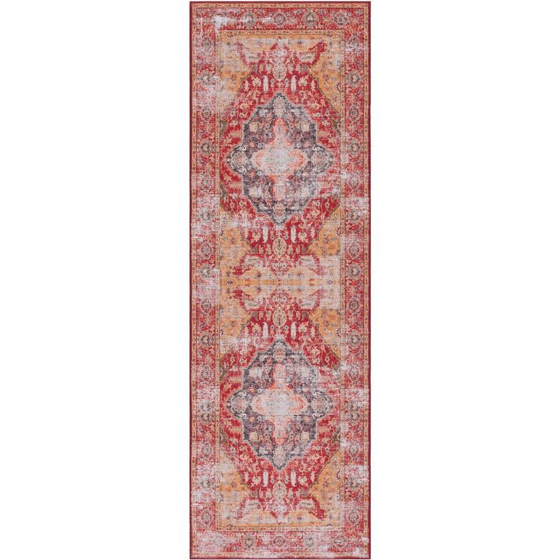 Tucson Rust and Gold Synthetic Machine Washable Runner Rug