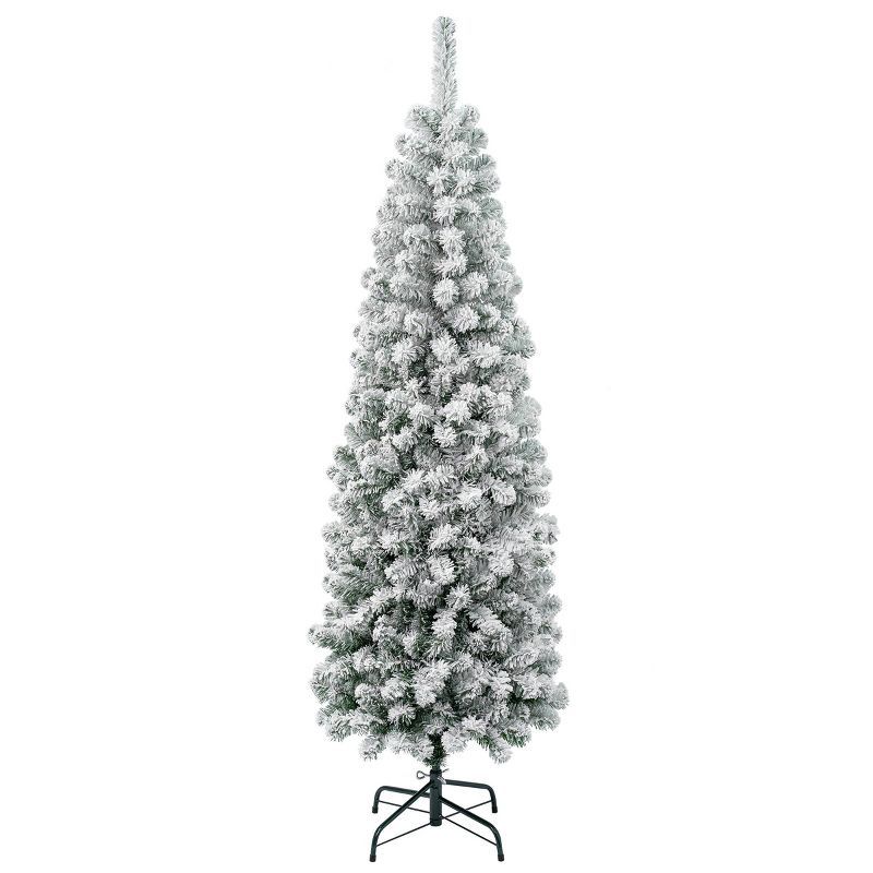 6 ft. Slim Flocked Acacia Artificial Christmas Tree with Metal Stand