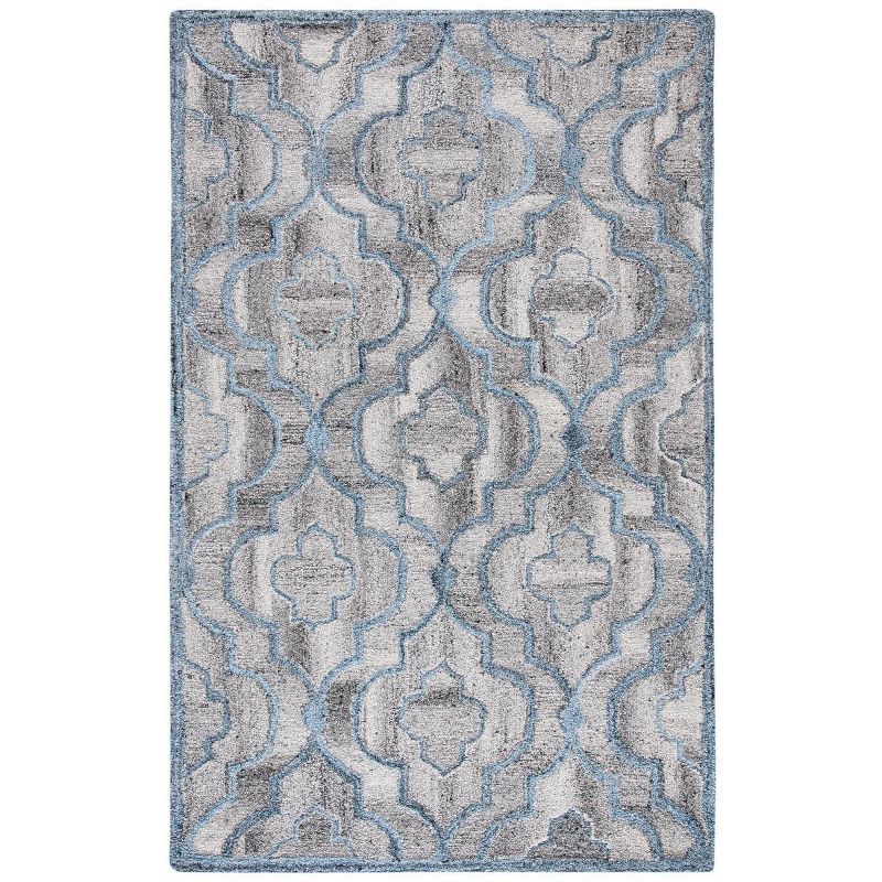 Handmade Blue and Gray Tufted Wool Abstract Area Rug