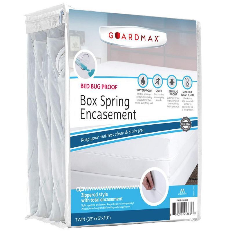 Guardmax Waterproof White Box Spring Encasement Protector with Zipper