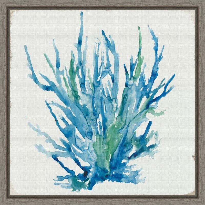 Blue and Green Coral Watercolor Canvas Print with Frame, 16 x 16 inches