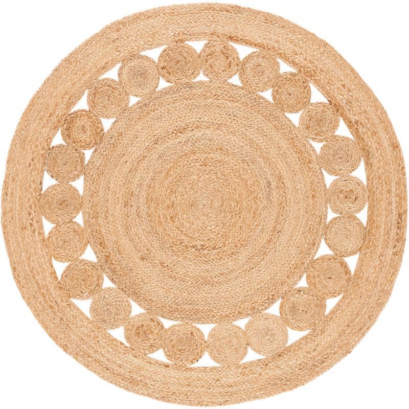 Handwoven Natural Jute 3' Round Non-Slip Area Rug