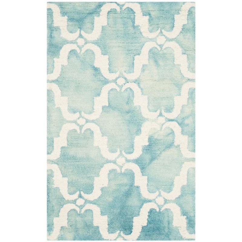 Ivory and Turquoise Hand-Tufted Wool Area Rug