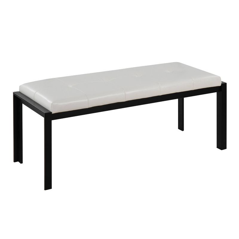 Fuji 46" Plush Black Metal Frame White PU Leather Bench