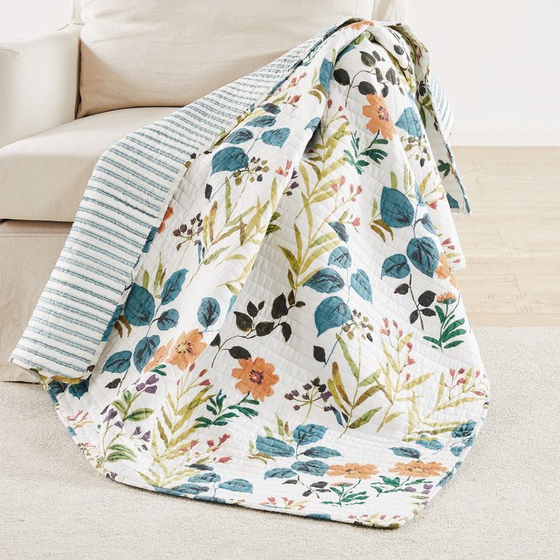 Tessa Floral Reversible Cotton Throw Blanket 50x60