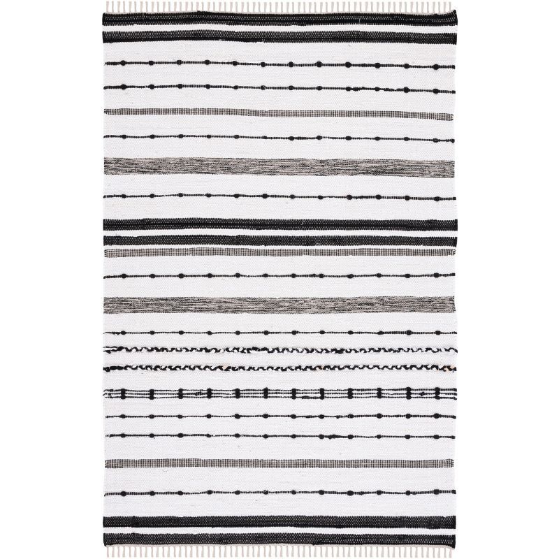 Boho Chic Black and Ivory Striped Kilim 5' x 8' Wool Area Rug