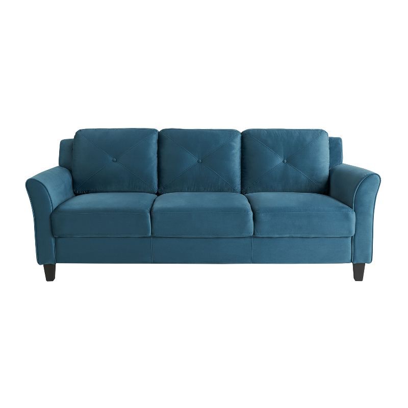 Harper Blue Tufted Microfiber Sofa with Flared Arms