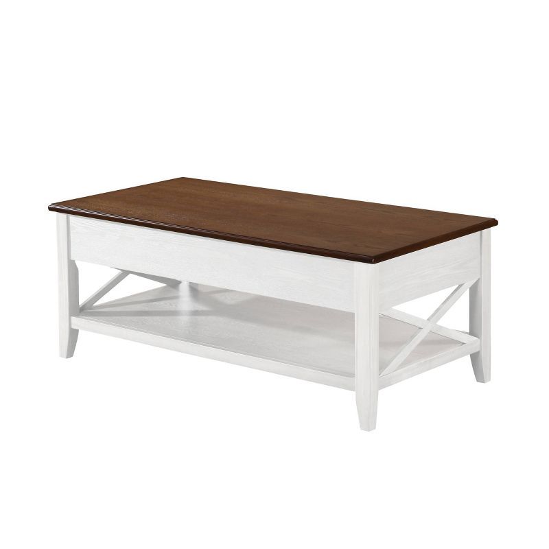 Farmhouse Chic White and Brown Lift-Top Coffee Table with Storage