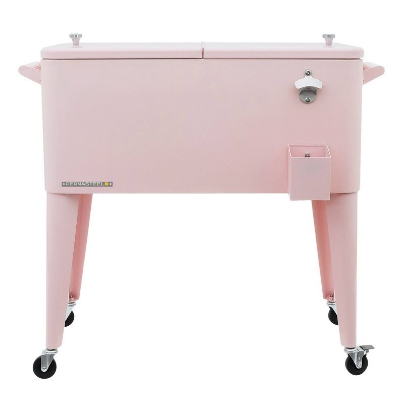 Pink Powder Coated Steel Rolling Patio Cooler with Insulated Basin