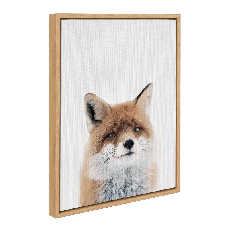 Fox Animal Print on Canvas with Natural Wood Frame