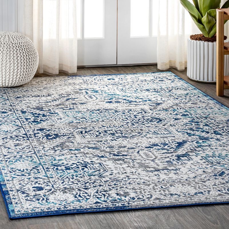 Navy and Light Grey Medallion 8' x 10' Synthetic Area Rug