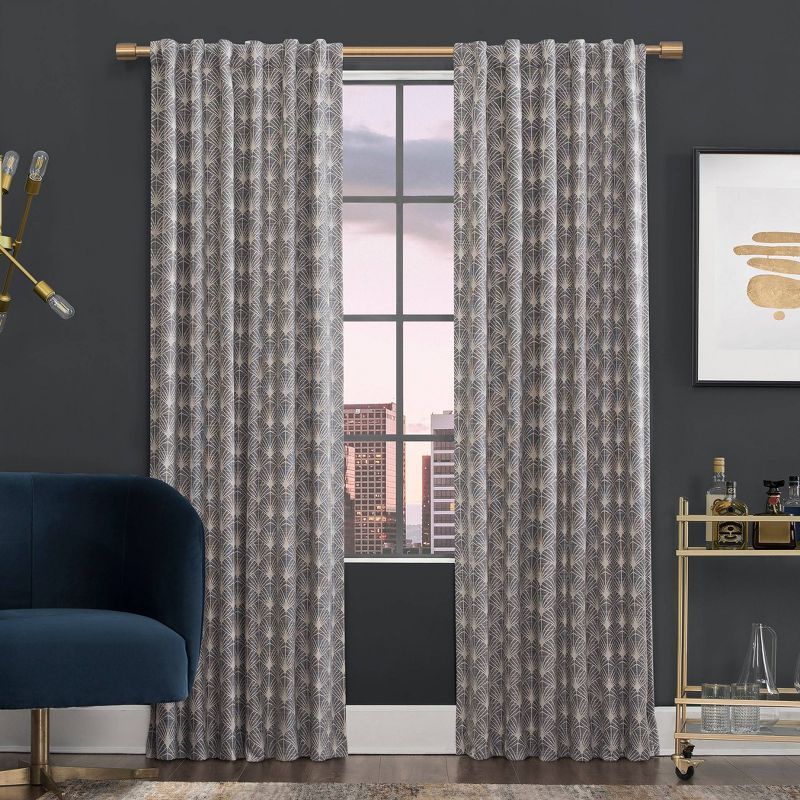 Navy Art Deco Blackout Polyester Curtain Panel with Rod Pocket