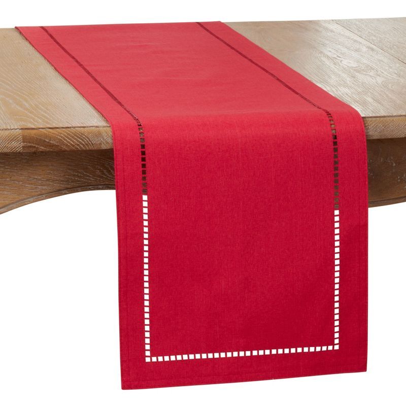 Red Polyester Laser-Cut Hemstitch Table Runner